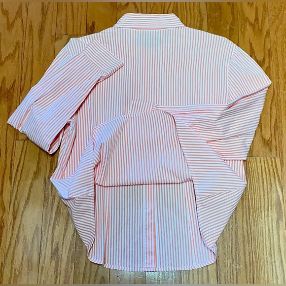 Vtg Women’s Petite Medium Button Front Orange White Striped Susan Bristol Shirt - Picture 12 of 13